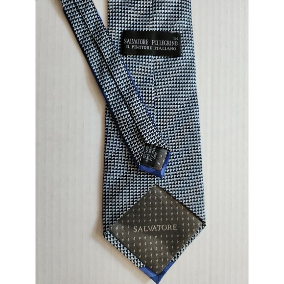 Salvatore Pellegrino Italy Mens Handmade Silk Tie Blue Gray Geometric Pattern - Picture 5 of 5